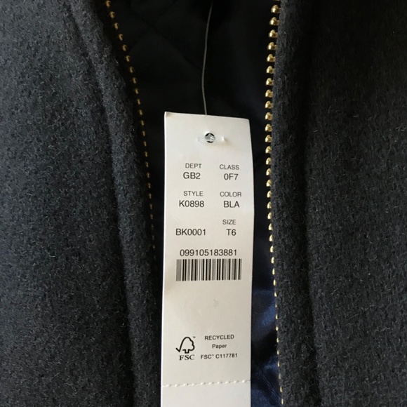 NWT JCREW TALL Lodge coat in Italian stadium-cloth wool black size 6T - Picture 6 of 15